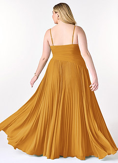 Azazie Vini Bridesmaid Dresses Butterscotch A-Line V-Neck Pleated Chiffon Dress image9