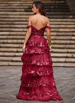 Glitz Rojo Vestido de fiesta de corte A con volantes image2