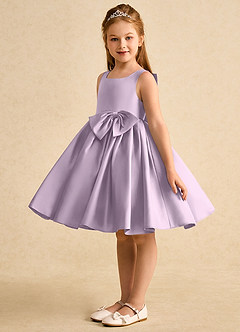 Azazie Jessie vestidos de niña de las flores Vestido de Lila Esmerilada de Satin Mate de Corte En A con Lazo image4