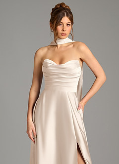 Azazie Ayla Bridesmaid Dresses White Alabaster A-Line Corset Stretch Satin Dress image2