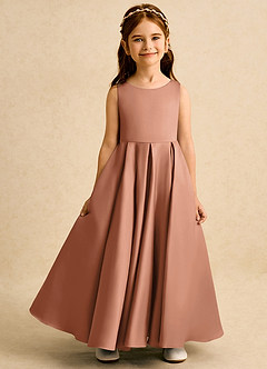 Azazie Pepper 플라워 걸 드레스 A라인 주름진 매트 새틴 발목 길이 드레스 image4