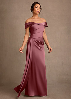 Azazie Beah Mother of the Bride Dresses Desert Rose Sheath Off the Shoulder Stretch Satin Dress image2