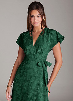 Azazie Ling Bridesmaid Dresses Dark Green A-Line Pleated Floral Burnout Dress image2