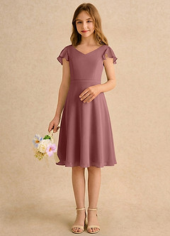 Azazie Narin Girls Formal Flower Girl Dresses Desert Rose A-Line with Sleeves Chiffon Dress image3