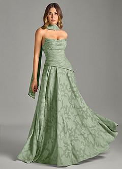 Azazie Gabriela 신부 들러리 드레스 A라인 스트랩리스 플로럴 번아웃 바닥 길이 드레스 image5