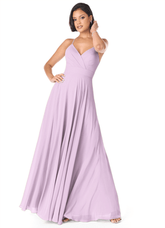 Azazie Avelina Bridesmaid Dresses Frosted Lilac A-Line V-Neck Pleated Chiffon Dress image1