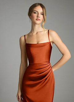 Azazie Leonis Bridesmaid Dresses Paprika Mermaid Pleated Stretch Satin Convertible Dress image3