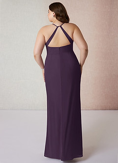 Azazie Becca Bridesmaid Dresses Plum Sheath V-Neck Chiffon Dress image8