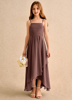 Azazie Twilight Dance Girls Formal Blumenmädchenkleider A-Linie Plissee Chiffon Kleid Espresso image3