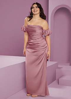 Barbie ♥ Azazie Bridesmaid Dresses Vintage Mauve Sheath Off the Shoulder Stretch Satin Convertible Dress image14