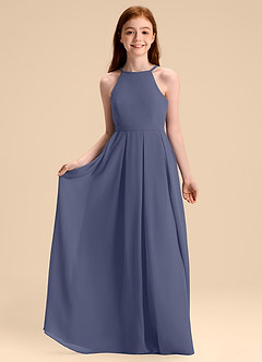 Azazie Arianthe Junior Abito A-Line in Chiffon Plissettato Stormy image3
