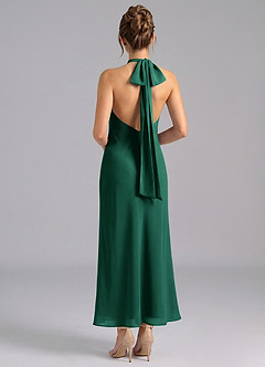 Azazie Velli Brautjungfernkleider Meerjungfrau-Linie Hoher Kragen Chiffon Kleid Smaragd image2