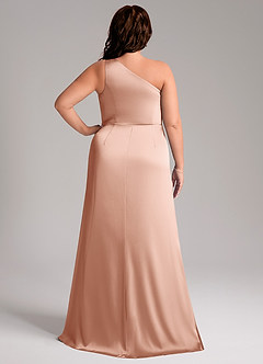 Azazie Phaedra Bridesmaid Dresses Rose Gold A-Line One Shoulder Stretch Satin Dress image9