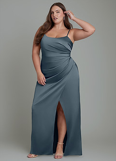 Azazie Calandra Bridesmaid Dresses Twilight Sheath Pleated Stretch Satin Dress image10