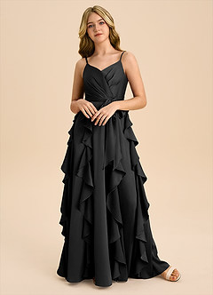 Azazie Peyton Junior Black A-Line Pleated Stretch Satin Dress image4