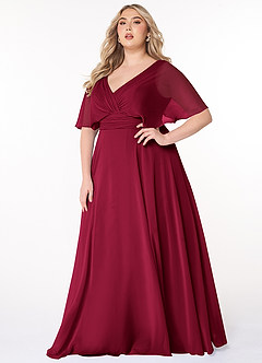 Azazie Pamela Bridesmaid Dresses Burgundy A-Line V-Neck Pleated Chiffon Dress image6