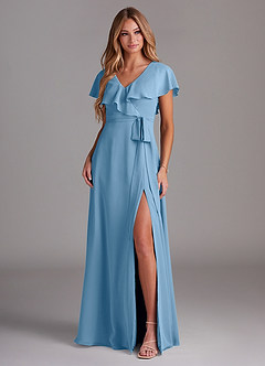 Azazie Lainey Brautjungfernkleider A-Linie mit Taschen Chiffon Kleid Stahlblau image3