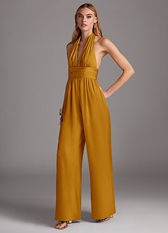 Azazie Oli Bridesmaid Dresses Butterscotch Pleated Stretch Satin Jumpsuit image1