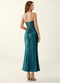 Bianca Peacock Stretch Satin Corset Mermaid Maxi Dress image2