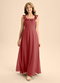 Azazie Callie Junior Abito A-Line in Chiffon Increspato Ruggine image4