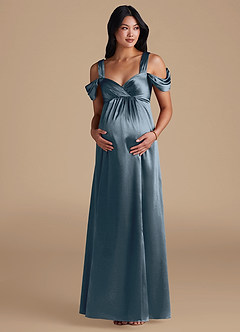 Azazie Rhea Brautjungfernkleider für Schwangere A-Linie Plissee Metallischer Satin Bodenlänge Kleid image6