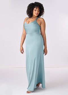 Barbie ♥ Azazie Bridesmaid Dresses Moody Blue Mermaid Pleated Stretch Satin Dress image9