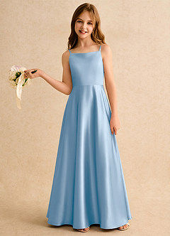 Azazie Joella Girls Formal Flower Girl Dresses Powder Blue A-Line Pleated Stretch Satin Dress image2