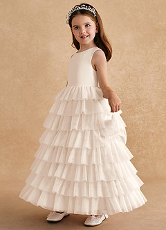 Azazie Twinkle Toes Flower Girl Dresses White Alabaster A-Line Bow Tulle Dress image4