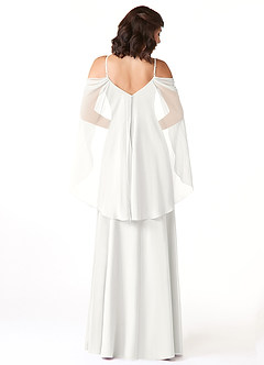 Azazie Cienna Brautjungfernkleider A-Linie Langarm Chiffon Kleid Weiß image2