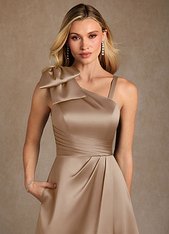 Azazie Easton Mother of the Bride Dresses Taupe A-Line One Shoulder Stretch Satin Dress image5
