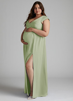 Azazie Allessia Robes de demoiselle d'honneur de maternité Robe Trapèze Plissée Longueur ras du sol Satin extensible image8