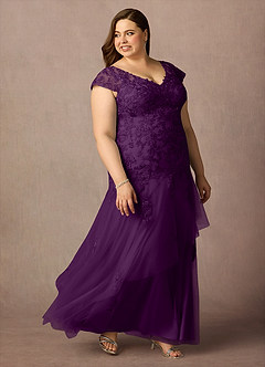 Azazie Romy Mother of the Bride Dresses Grape Mermaid V-Neck Sequins Tulle Dress image10