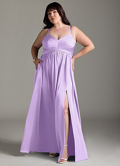 Azazie Alia Bridesmaid Dresses Lilac A-Line Pleated Stretch Satin Dress image8
