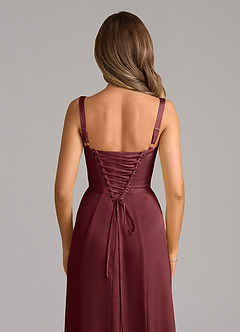 Azazie Amaris Bridesmaid Dresses Merlot A-Line Corset Stretch Satin Dress image6