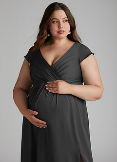 Azazie Allessia vestidos de dama de honor de maternidad Vestido de Corte En A Plisado Hasta el suelo Satén Elástico image13
