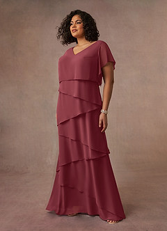 Azazie OHara Mother of the Bride Dresses Merlot A-Line V-Neck Chiffon Dress image13