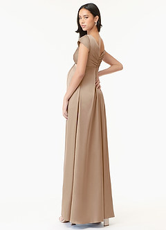 Azazie Allessia Maternity Bridesmaid Dresses A-Line Pleated Stretch Satin Floor-Length Dress image4