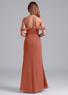 Azazie Asha Bridesmaid Dresses Clay Sheath Off the Shoulder Chiffon Convertible Dress image5