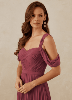 Christian Siriano Bridal for Azazie 1013 Bridesmaid Dresses Merlot A-Line Off the Shoulder Chiffon Dress image2