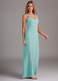Azazie Denice Bridesmaid Dresses Aqua Sheath Pleated Chiffon Dress image5