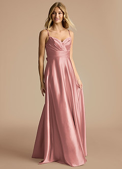 Azazie Oliana Bridesmaid Dresses Dusty Rose A-Line Pleated Metallic Satin Dress image4