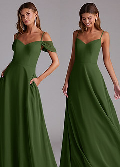Azazie Marley Bridesmaid Dresses Olive A-Line Off the Shoulder Chiffon Convertible Dress image8