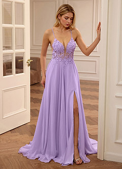 Lolanthe Purple V-neck Floral Embroidery Lace Prom Dress image5