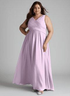 Azazie Flora Robes de demoiselle d'honneur Robe Trapèze en Mousseline de soie Plissée Frostiges Flieder image10