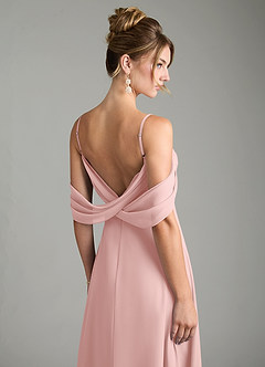 Azazie Mercedes Bridesmaid Dresses Powder Pink A-Line Off the Shoulder Chiffon Dress image7