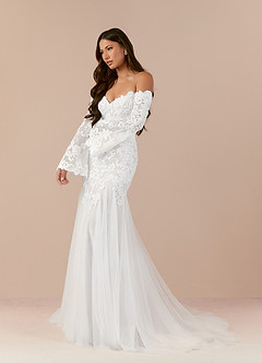 Azazie Arlette Wedding Dresses Diamond White Mermaid Sweetheart Sequins Tulle Dress image3