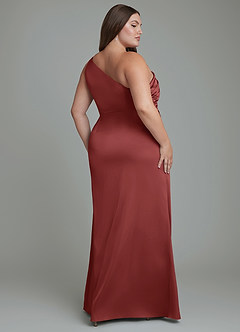 Azazie Akilah Bridesmaid Dresses Terracotta Mermaid One Shoulder Stretch Satin Dress image9