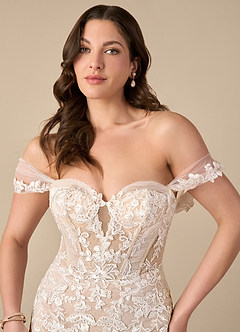 Azazie Leilani Vestidos de novia Vestido de Blanco Diamante Nude de Tul de Corte Sirena con Lentejuela image3