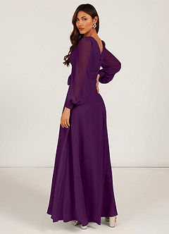 Azazie Sage Bridesmaid Dresses A-Line Long Sleeve Chiffon Floor-Length Dress image2