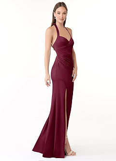 Azazie Emeria Bridesmaid Dresses Mulberry Mermaid Pleated Stretch Satin Dress image4